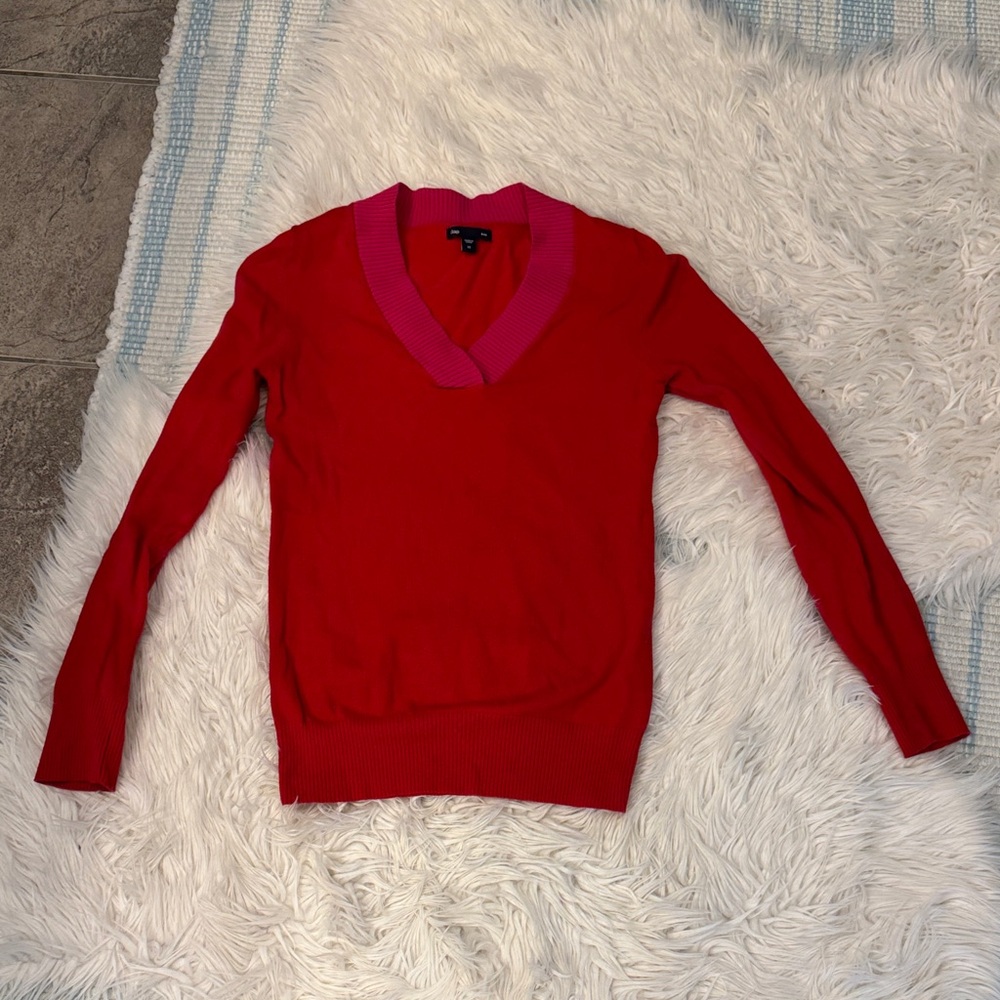 GAP Red and Pink V-Neck Women's Sweater